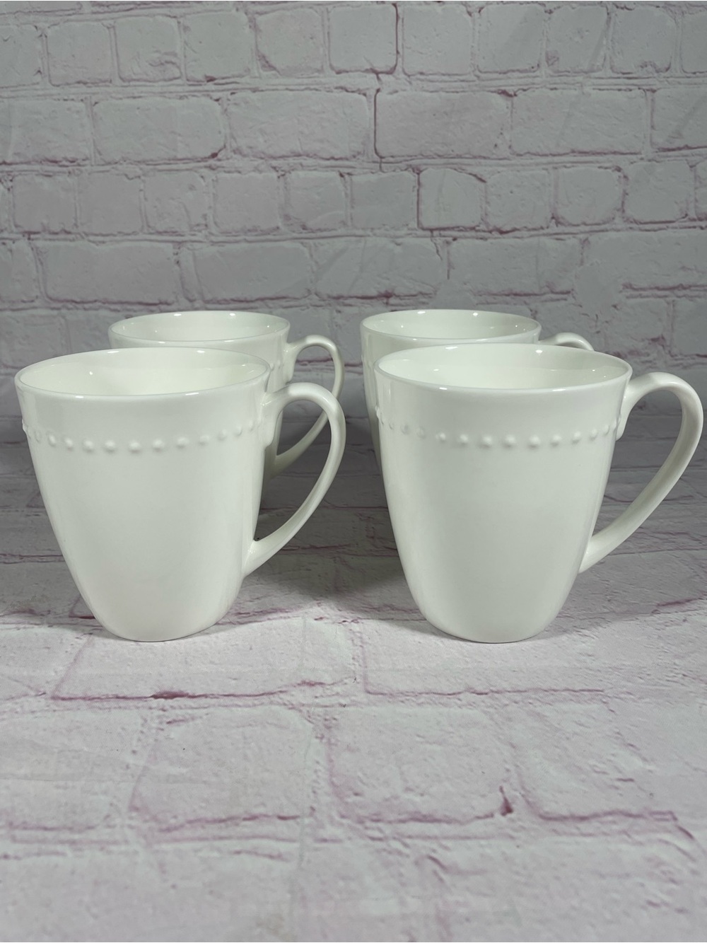 Chateau Blanc Fine Bone China White Beaded Mugs Set of 4